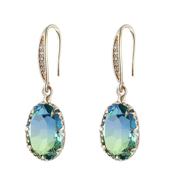 - 18k Gold Plated & Tourmaline Earrings 1” - Picture 2 of 3